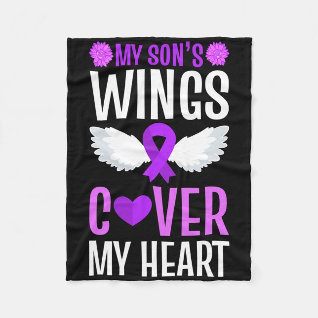 End Overdose My Son's Wings Cover My Heart Purple  Fleece Blanket (Front)