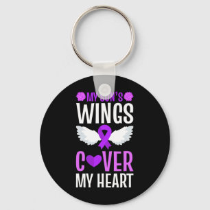 End Overdose My Son's Wings Cover My Heart Purple Keychain