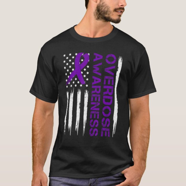 End Overdose Pruple Ribbon Opioid Overdose Awarene T-Shirt (Front)