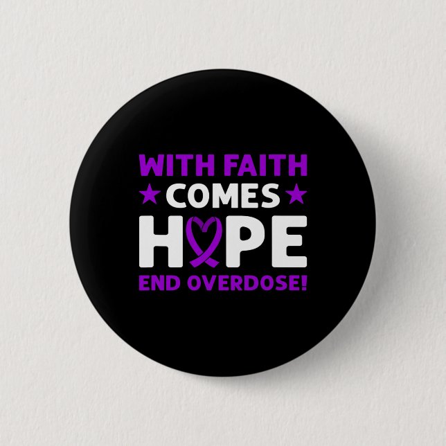 End Overdose! Purple Ribbon. Overdose Awareness  2 Inch Round Button (Front)