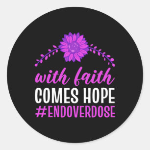 End Overdose With Faith Comes Hope Purple Floral F Classic Round Sticker