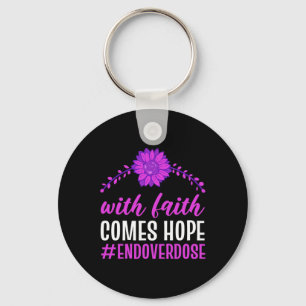 End Overdose With Faith Comes Hope Purple Floral F Keychain