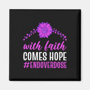 End Overdose With Faith Comes Hope Purple Floral F Magnet