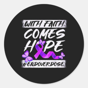 End Overdose With Faith Comes Hope Purple Ribbon Classic Round Sticker