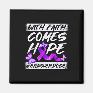 End Overdose With Faith Comes Hope Purple Ribbon Magnet