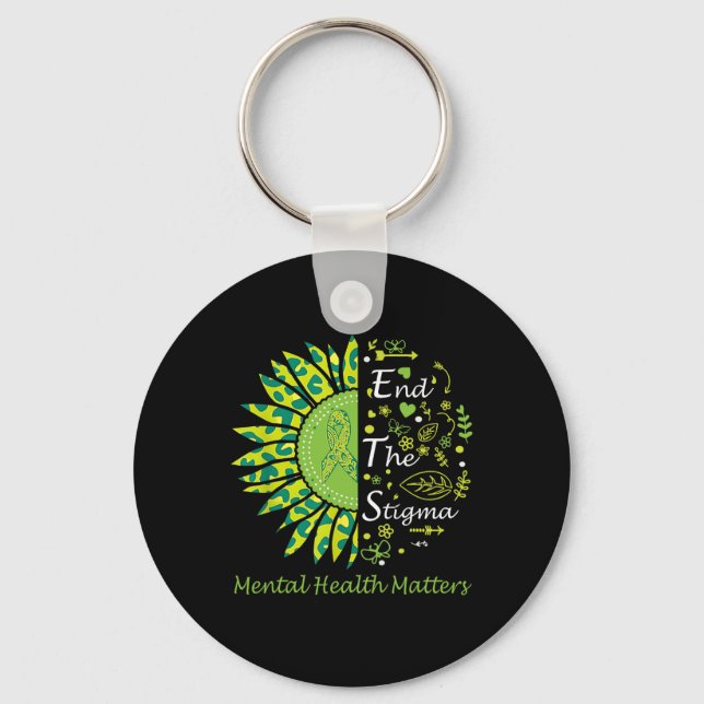 End The Stigma Mental Health Problems Ribbon Aware Keychain (Front)