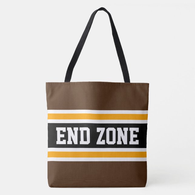 END ZONE Bold Athletic Brown Yellow Black Stripes Tote Bag (Front)