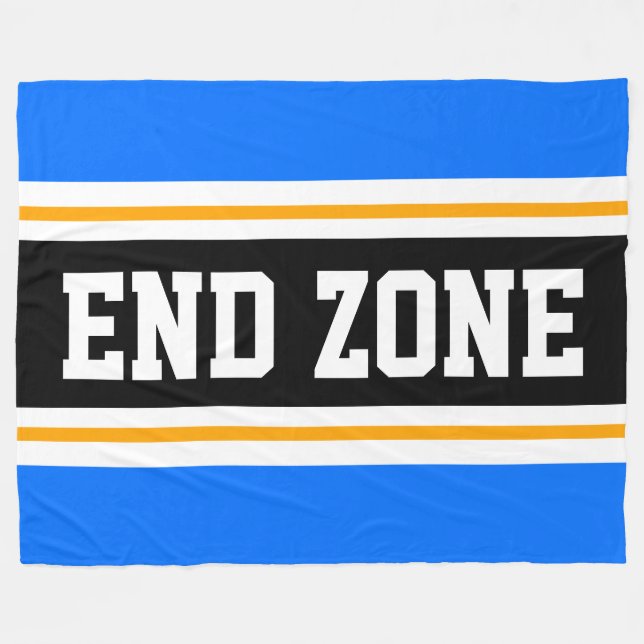 END ZONE Bright Blue Yellow Black Football Stripes Fleece Blanket (Front (Horizontal))