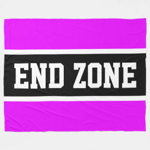END ZONE Bright Pink Black White Athletic Stripes Fleece Blanket