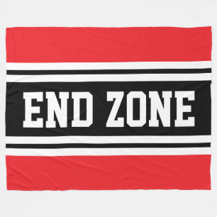 END ZONE Bright Red Black White Football Stripes Fleece Blanket
