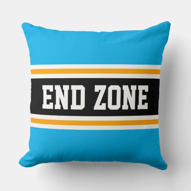 END ZONE Bright Sky Blue Black Athletic Stripes Throw Pillow (Front)
