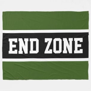 END ZONE Forest Green Black White Athletic Stripes Fleece Blanket