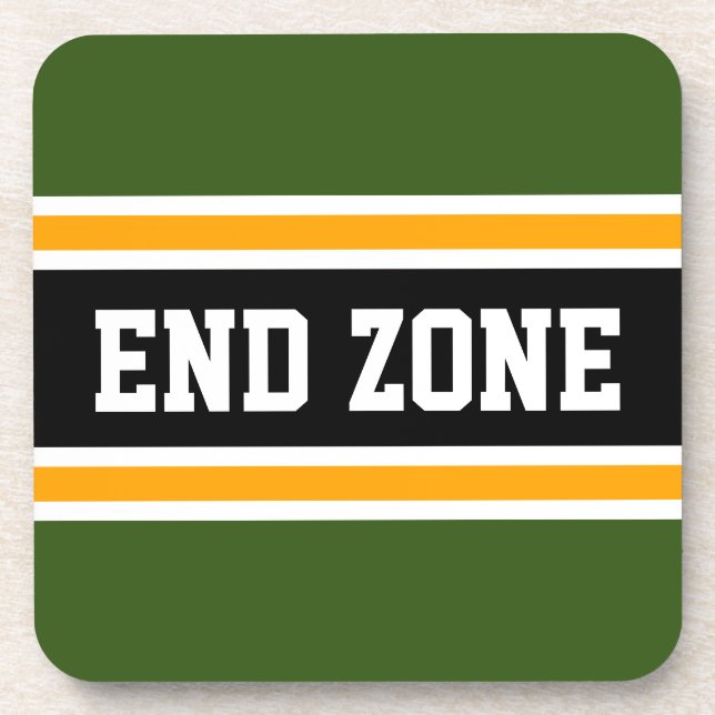 END ZONE Forest Green Yellow Black Sports Stripes Coaster (Front)