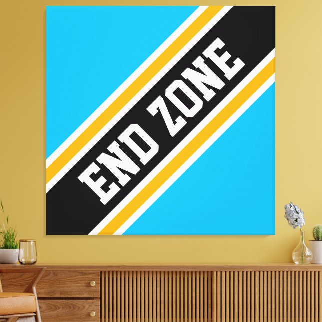 END ZONE Fun Bold Sky Blue Black Racing Stripes Canvas Print (Insitu(LivingRoom))