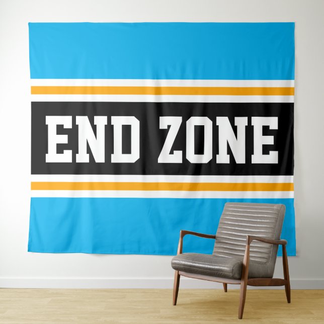 END ZONE Fun Bright Sky Blue Black Yellow Stripes Tapestry (In Situ (Horizontal))