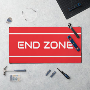 END ZONE Modern White Text Stripes On Bright Red Desk Mat
