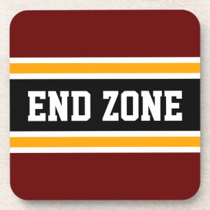 END ZONE Orange Deep Red Black White Stripes Coaster