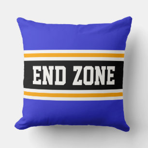 END ZONE Royal Navy Blue Black Orange Stripes Throw Pillow
