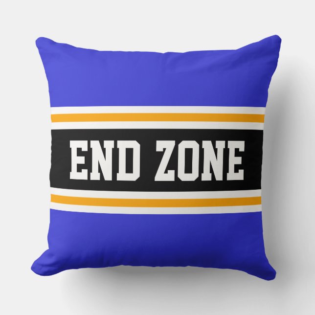 END ZONE Royal Navy Blue Black Orange Stripes Throw Pillow (Front)