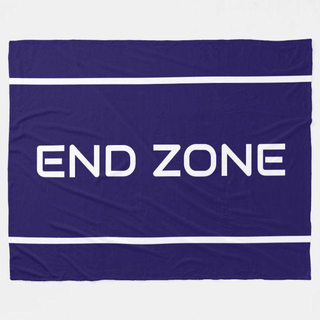 END ZONE Sleek White Text Stripes On Navy Blue Fleece Blanket (Front (Horizontal))