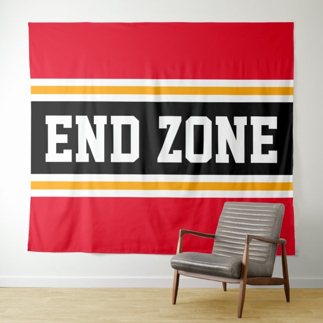 END ZONE Sporty Bright Red Black Yellow Stripes Tapestry (In Situ (Horizontal))