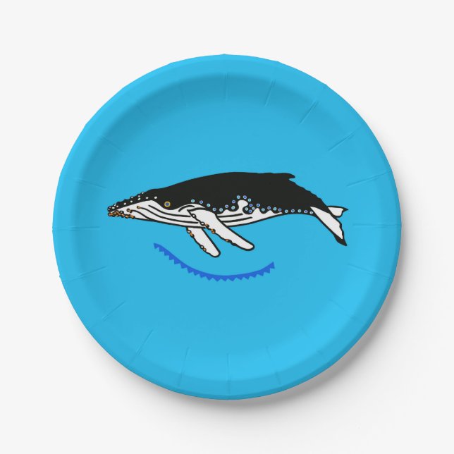 Endangered animal - Humpback WHALE - Blue party Paper Plate (Front)
