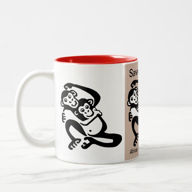 Endangered animal - Save BONOBOS - chimpanzees - Two-Tone Coffee Mug (Left)