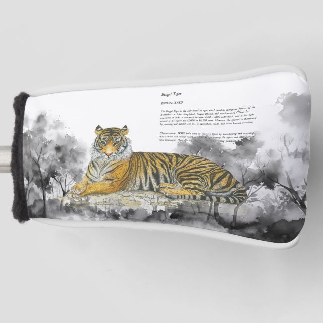 Endangered Hand-Painted Bengal Tiger Golf Head Cover (Front)