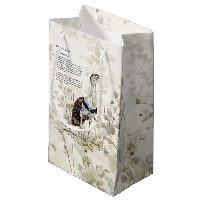 Endangered Hand-Painted Great Indian Bustard Small Gift Bag (Front Angled)