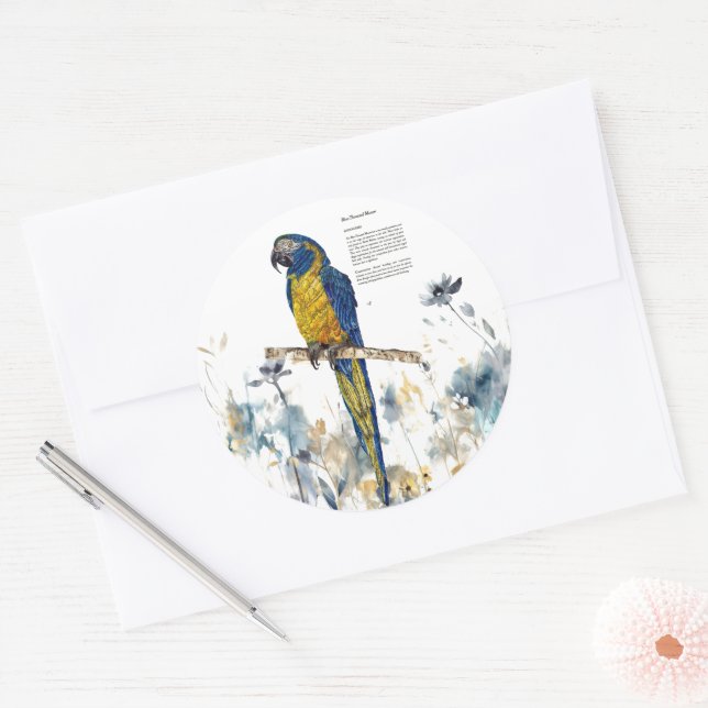 Endangered Hand-Painted Macaw Classic Round Sticker (Envelope)