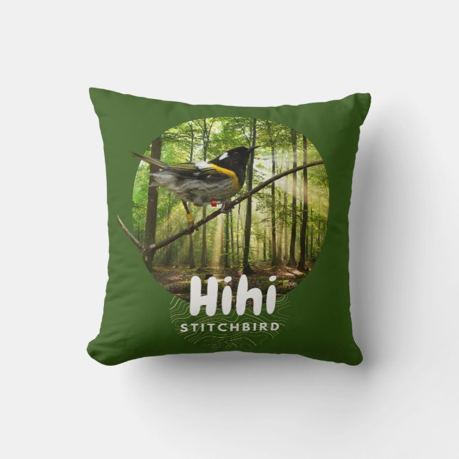Endangered hihi bird - nz stitchbird throw pillow (Front)
