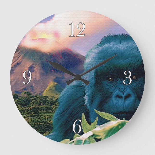 Endangered Mountain Gorilla & African Volcano Large Clock (Front)