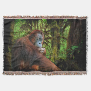 Endangered Orangutan & Rainforest Primate Art Throw Blanket