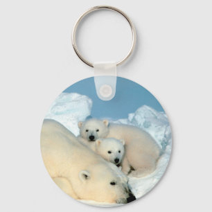Endangered / Polar Bear & Cubs by Steve Amstrup Keychain