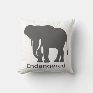 Endangered Save Our Elephants Grey Silhouette Throw Pillow