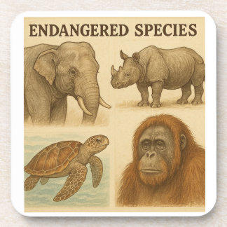 Endangered Species Vintage Illustration  Coaster
