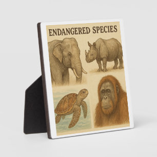 Endangered Species Vintage Illustration  Plaque