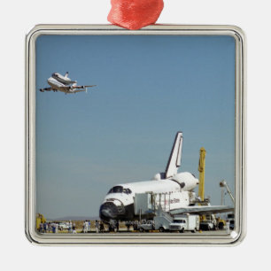 Endeavour on Runway with Columbia on SCA Overhea Metal Ornament