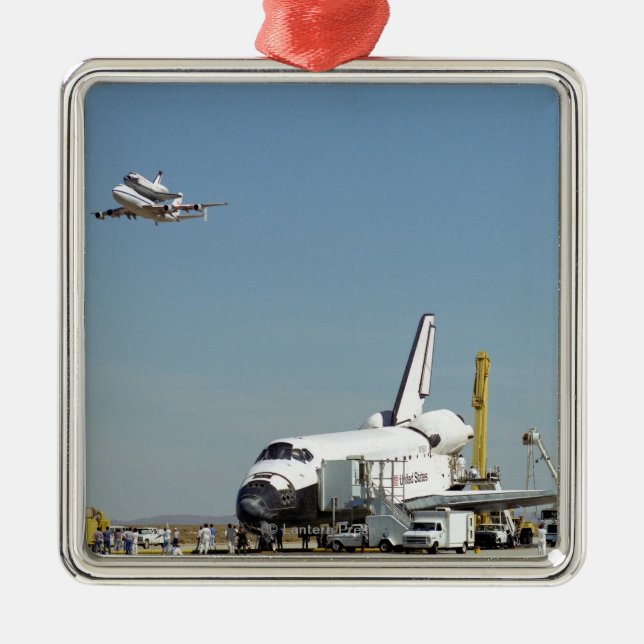 Endeavour on Runway with Columbia on SCA Overhea Metal Ornament (Front)