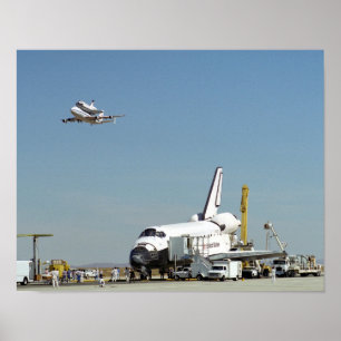 Endeavour on Runway with Columbia on SCA Overhea Poster