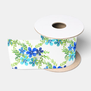 Endless Blue Forget Me Not Flowers Satin Ribbon