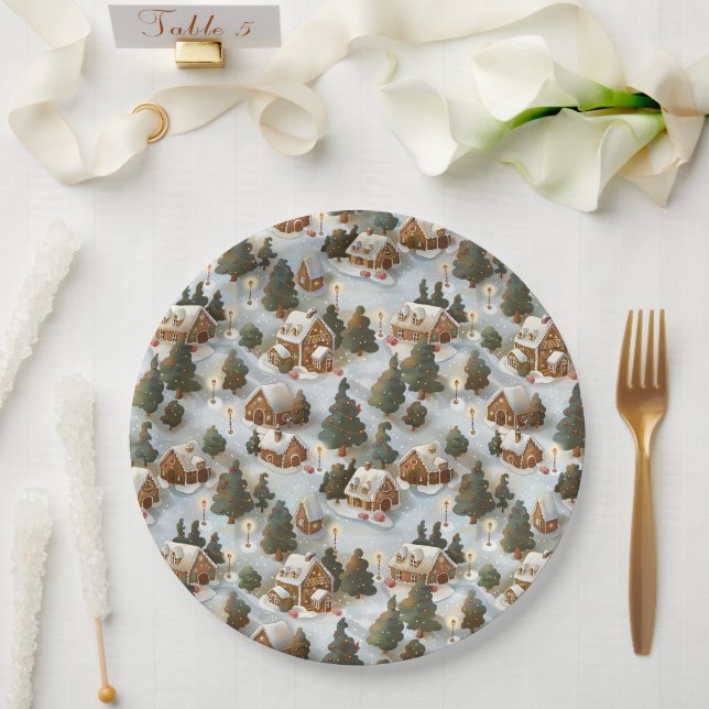Endless Christmas Gingerbread Village Paper Plate (Wedding)