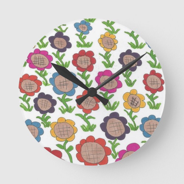 Endless Garden Flower Pattern Art Round Clock (Front)