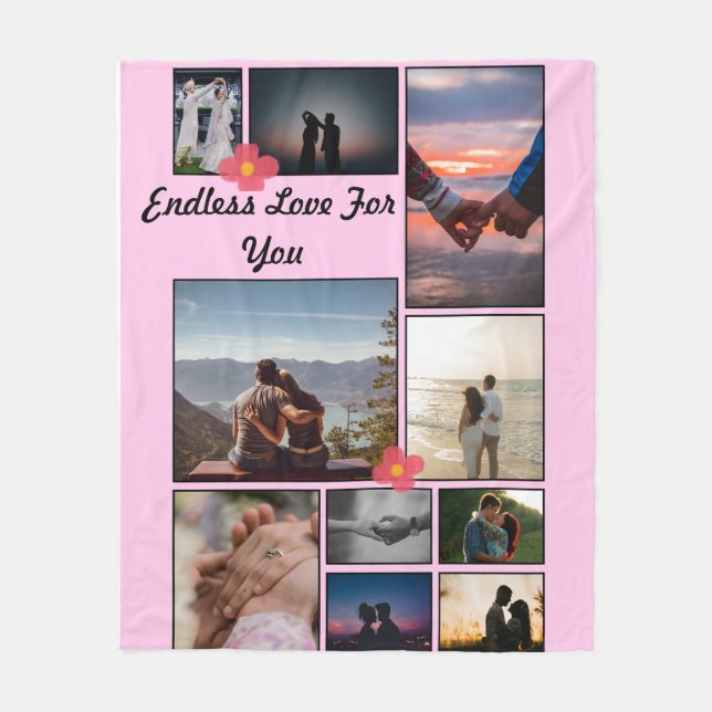 Endless Love Photo Collage Fleece Blanket  (Front)