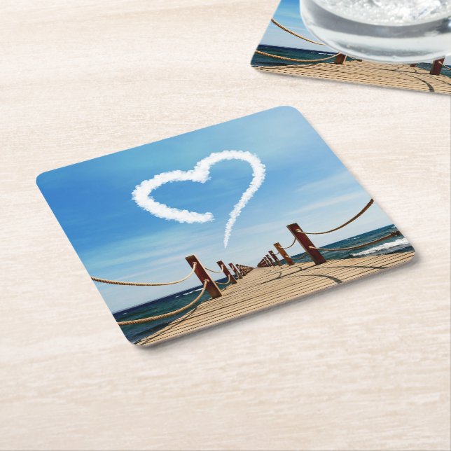 Endless Path Heart-Shaped Cloud Square Paper Coaster (Angled)