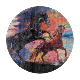 Endless Sky Watercolor Horses Cutting Board