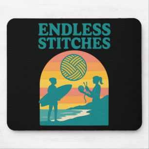 Endless Stitches Knitting Surfing Retro Sunset  Mouse Pad
