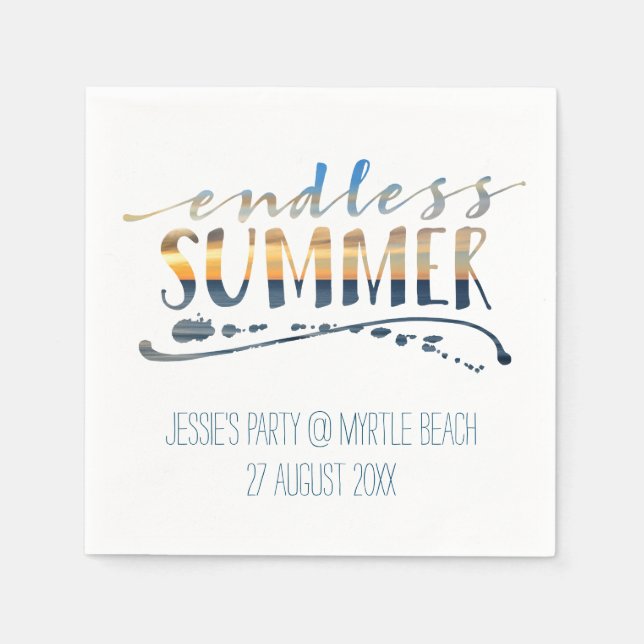 Endless Summer Beach Vacation Sunset Typography Napkin (Front)