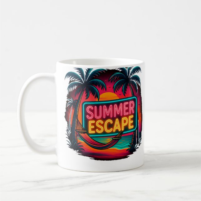 Endless Summer Escape – Retro Sunset Adventure Coffee Mug (Left)