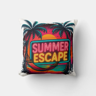 Endless Summer Escape – Retro Sunset Adventure Throw Pillow